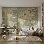 Wall murals A map of the world with airplanes and hot air balloons